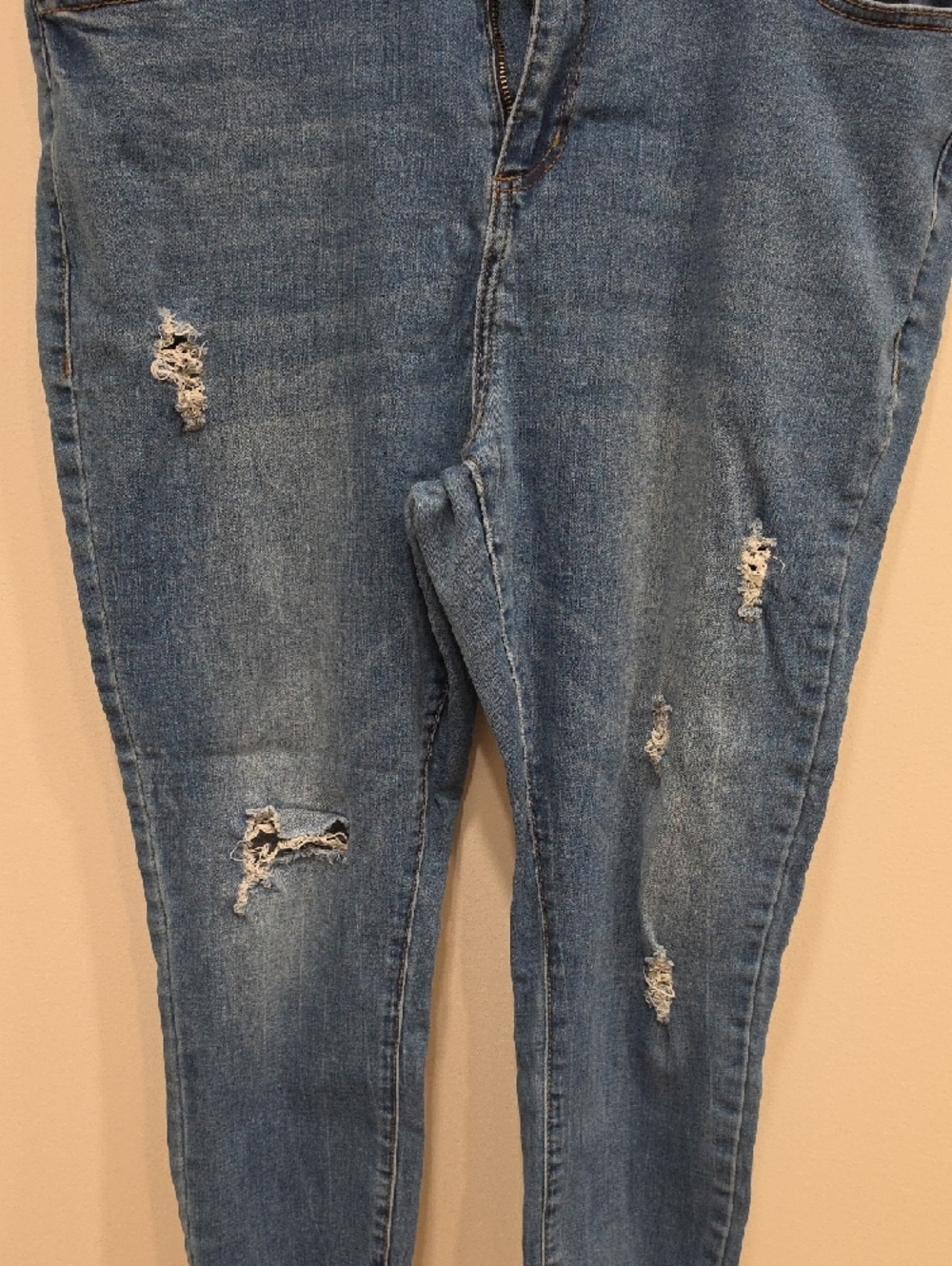 Distressed Skinny Jeans in Medium Blue - Picture 2 of 6